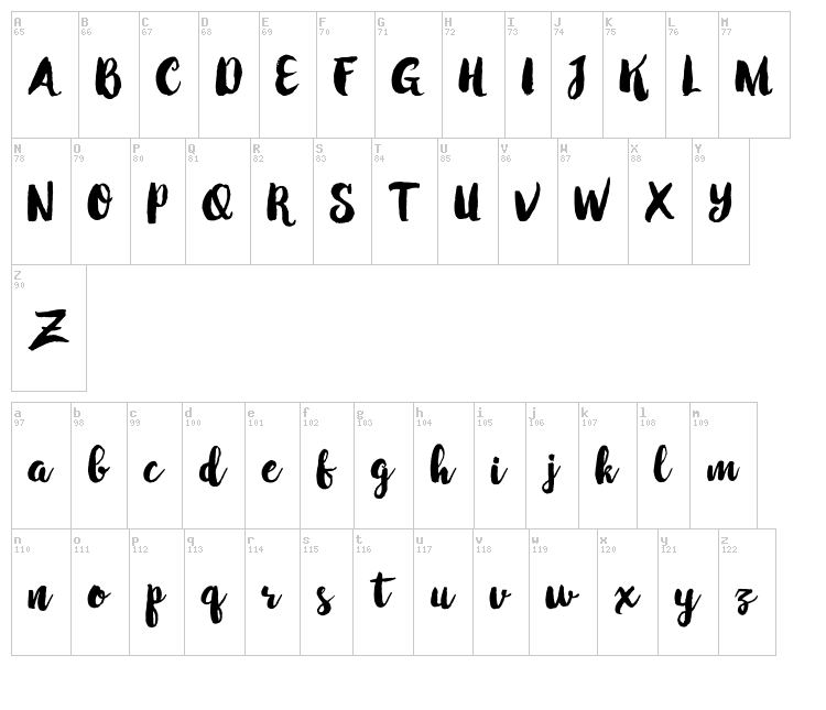Winter Brush font map